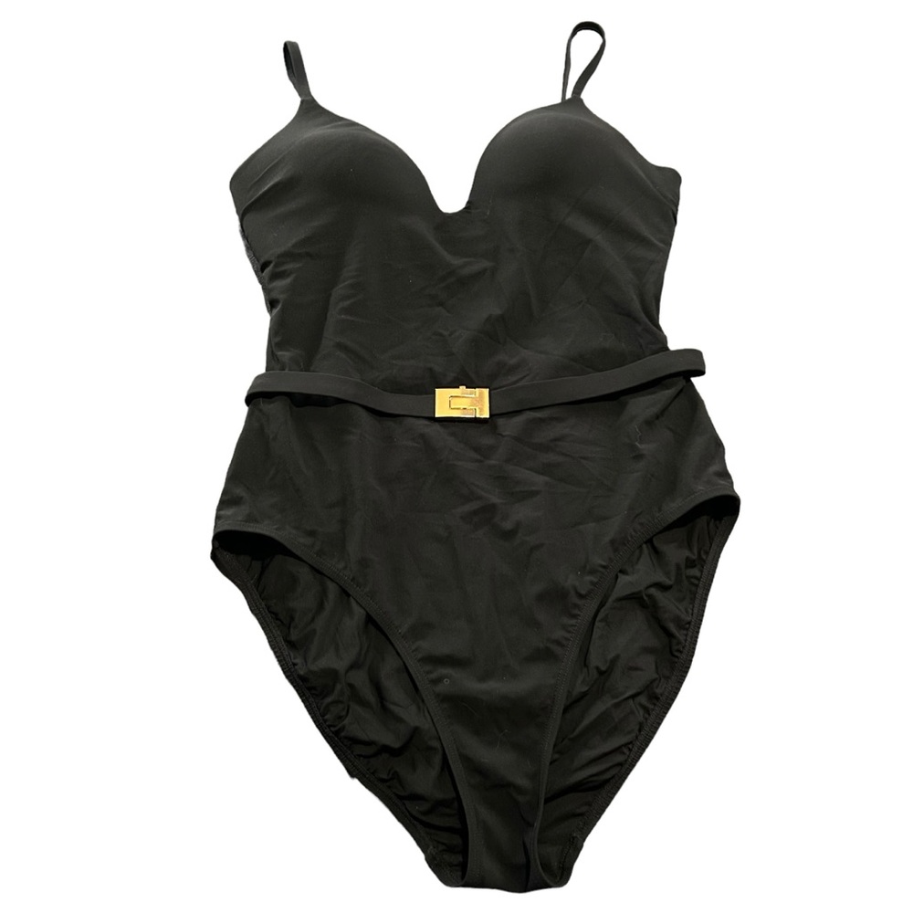 Tory Burch Womens Black One-Piece Belted Classy Cruise Vacation Swimsuit Medium